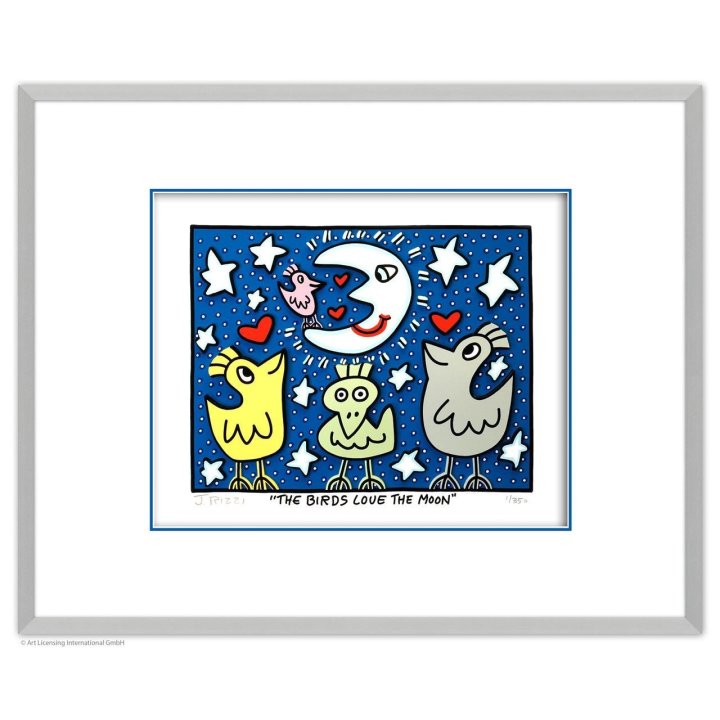 James Rizzi - Original 3D Bild * THE BIRDS LOVE THE MOON * mit Zertifikat
