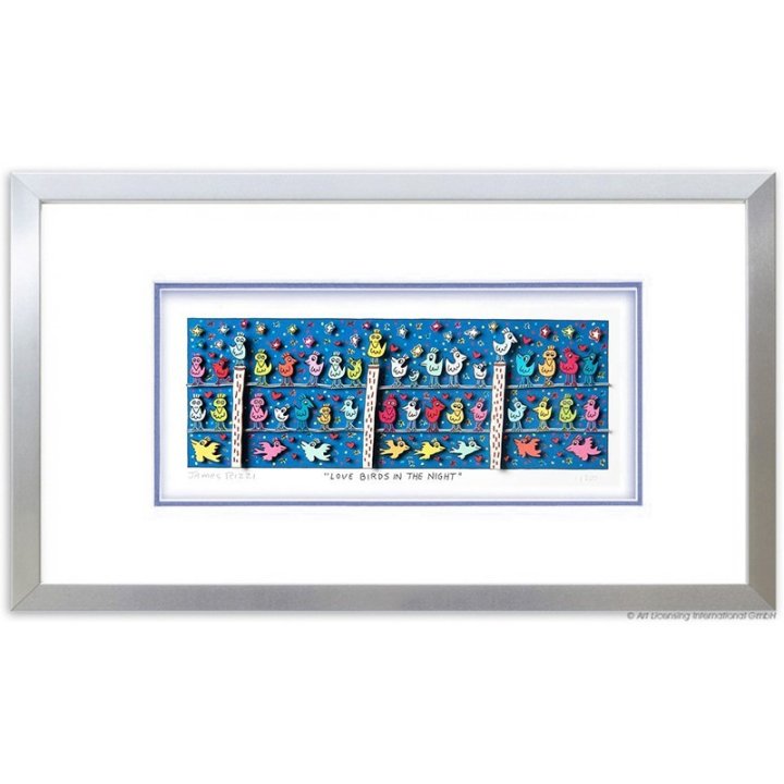 Zertifiziert: James Rizzi 3D Original Bild *Love birds in the night*