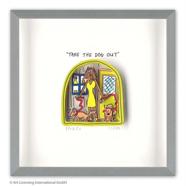 James Rizzi - TAKE THE DOG OUT | inkl. Alu - Rahmen von Halbe - Bild 1