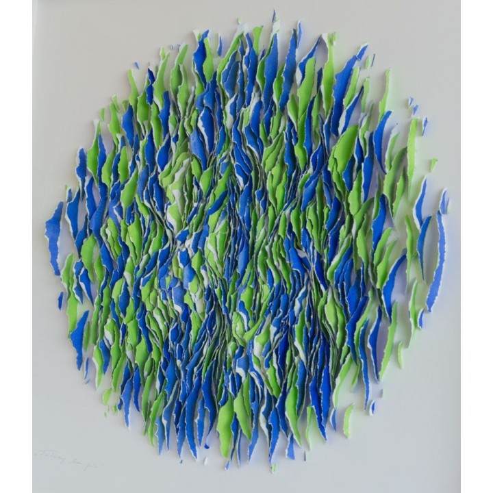 "Klangkörper" 100x100 (Blau-Grün) | 3D Papierobjekt von Gabriele Mierzwa
