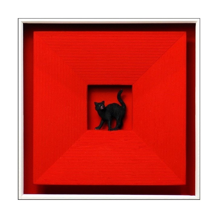 Volker Kühn "Cat in Red" | 3D-Objekt inkl. Rahmen - Bild 1