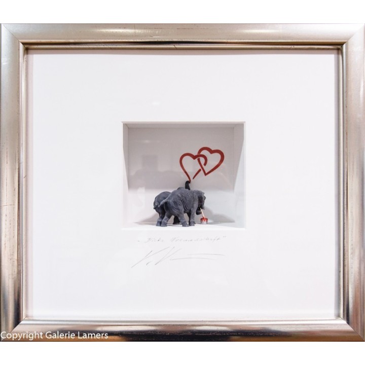 Volker Kühn "Dicke Freundschaft" Original 3D-Objekt im Rahmen