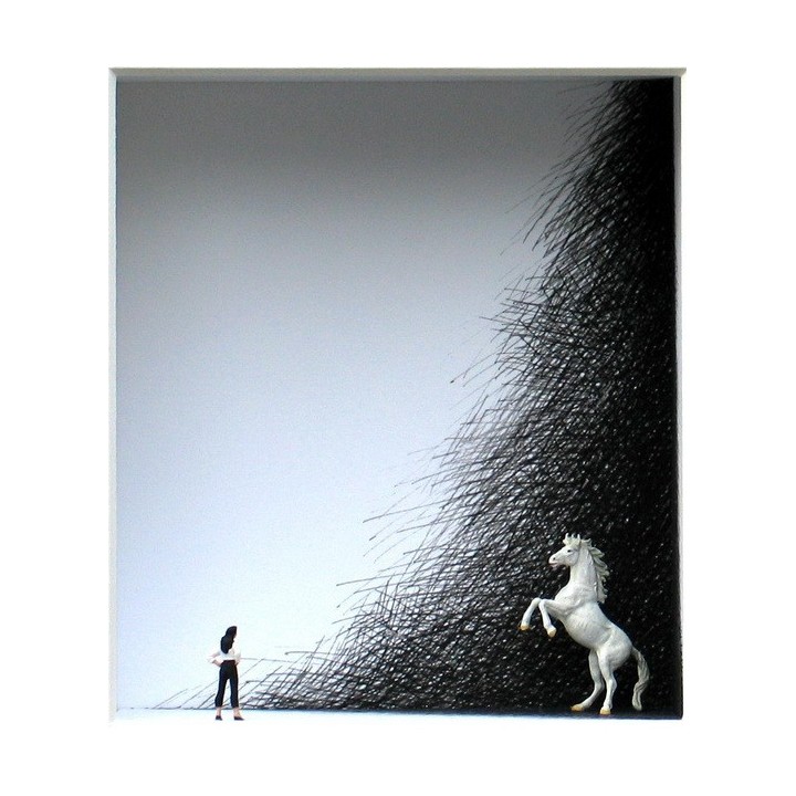 Volker Kühn "In the Black Corner" | Original 3D-Bild inkl. Rahmen - Bild 1